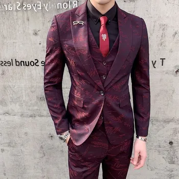 

Jacquard Business Gentleman 3 /2 Piece British Wedding Suits For Mens Grey Terno Masculino Slim Fit