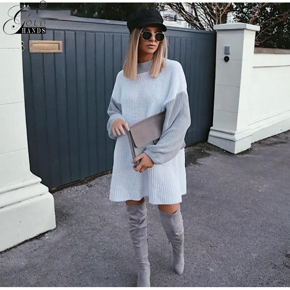 

Gold Hands 2019 New Autumn Winter Tops Turtleneck Patchwork Two Colors Sweaters Women Lantern Sleeve Khaki Pink Pullover Sweater