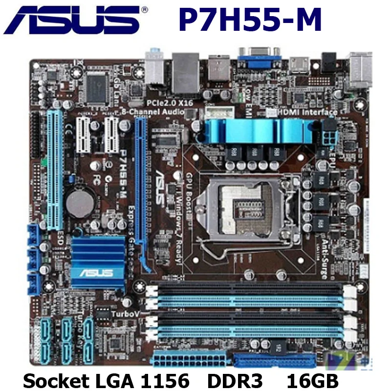 Материнская плата LGA 1156 ASUS P7H55-M DDR3 16 ГБ процессор Pentium Core i7/Core i5/Core i3 Intel H55 оригинальная материнская плата Asus P7H55-M