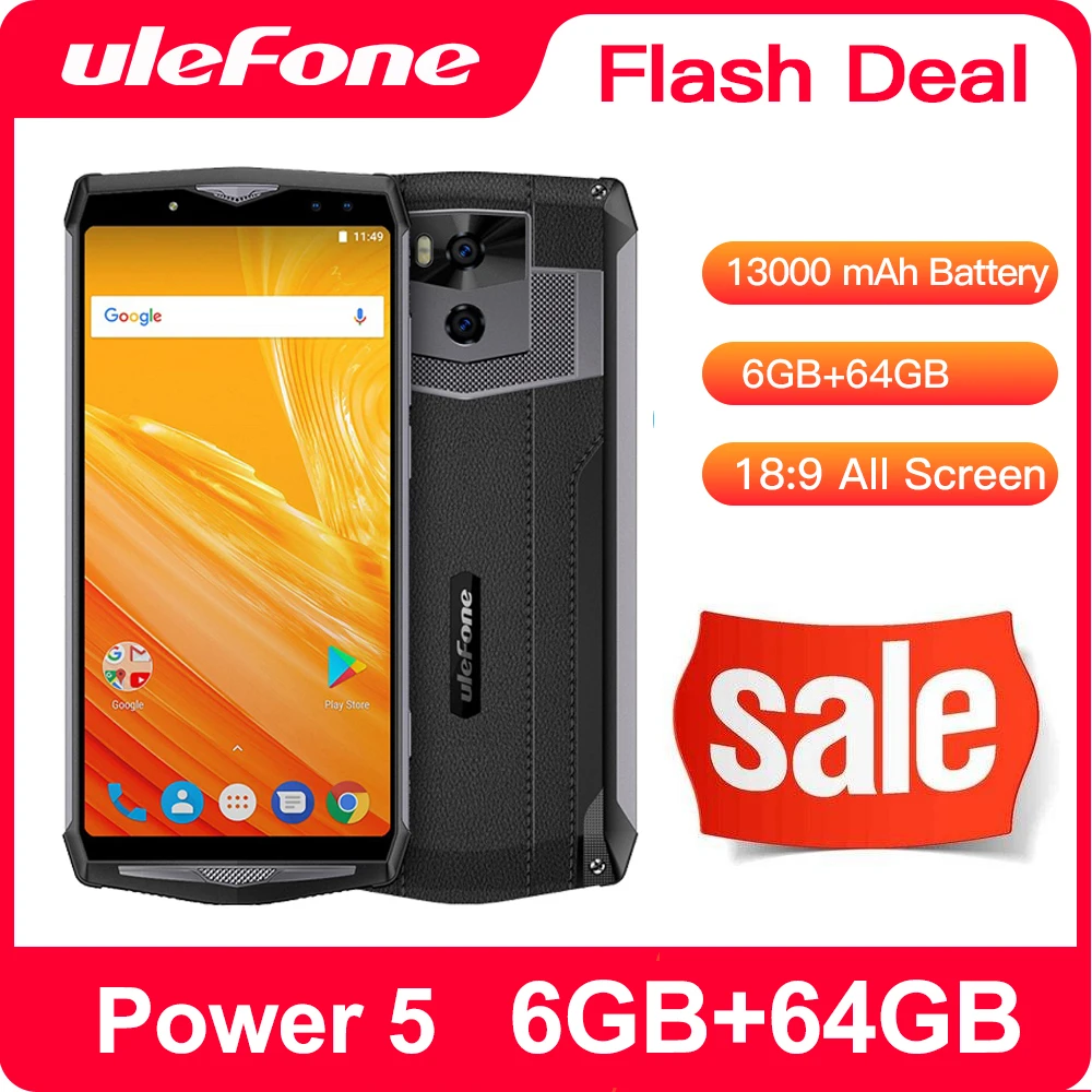 Ulefone Power 5 13000mAh 4G Smartphone 6.0" FHD MTK6763 Octa Core Android 8.1 6GB+64GB 21MP Wireless charger Fingprint Face ID