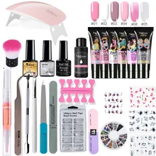 26 pçs/kit prego adesivos polygel conjunto gel polonês lâmpada prego escova primer do prego superior base casaco natural geléia dura acrílico polygel conjunto(China)