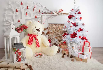 

NeoBack Christmas Decor Tree Backdrop Gifts Teddy Bear Indoor Newborn Baby Kids Photography Backdrops Fireplace Photo Background