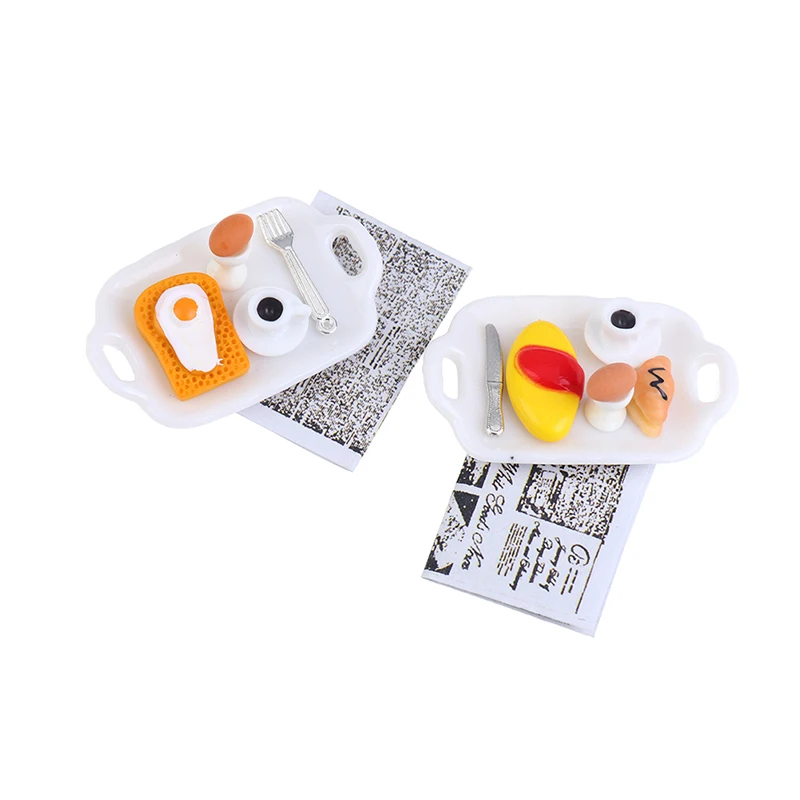 

1/12 1/6 Dollhouse Resin Miniature Breakfast Plate Egg Bread Dolls House Accessories