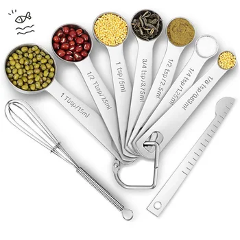 

9PCS/Set Measuring Spoons Scoop Stainless Steel Measuring Cup Kitchen Scales Beaker Cooking Teaspoons Sugar Measuring Tools Set