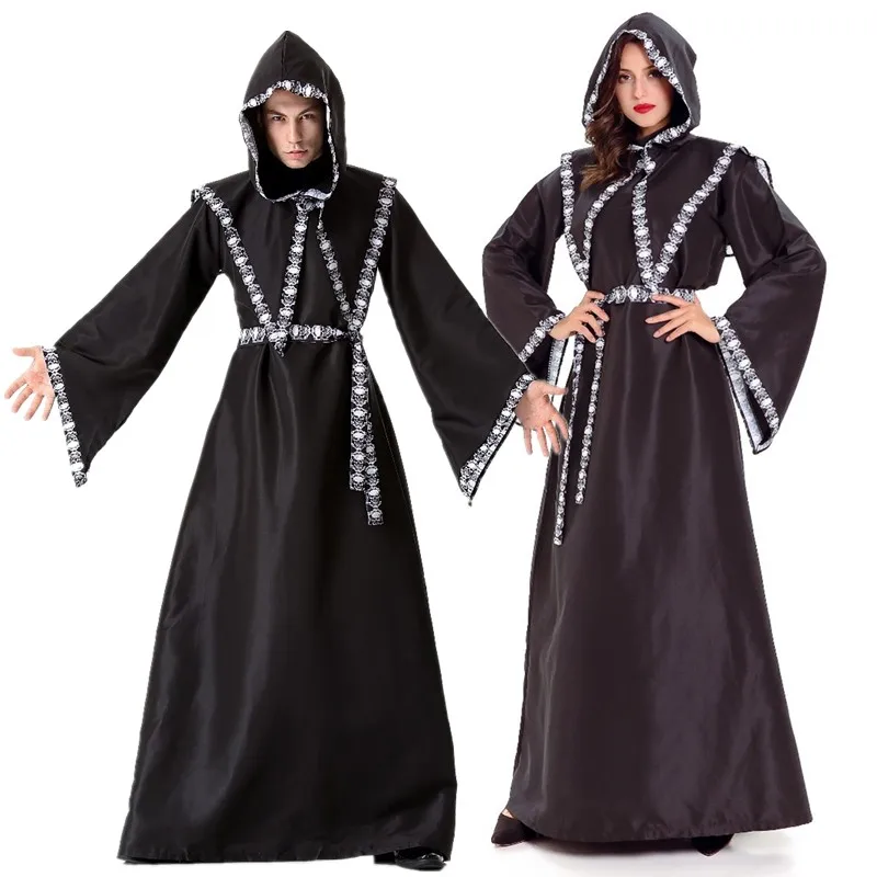 

Halloween Medieval Shaman Religious Church Wizard Couple Cosplay Costume Purim Party Missionary Sorcerer Witch Vampire Dress