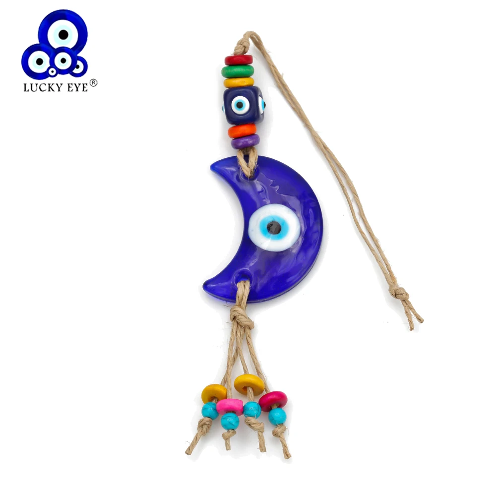 

Lucky Eye Moon Evil Eye Charm Tassel Keychain Rope Chain Car Keyring Key Chain Holder Wall Hanging Jewelry for Women Men EY6534