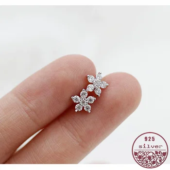

S925 sterling silver small fresh temperament mini 5 corner snowflake petal simple wild allergy women diamond earrings for women