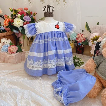 

2020summer New Academic Style Girl's Shirt Puff Princess Dress Panty 2pcs Set Sailor Suit Lolita Dress Kids Dresses for Girls