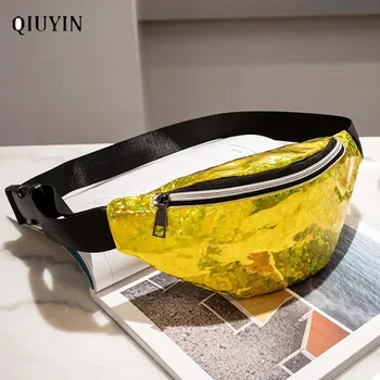 

qiuyin luxury designer leather purse holographic pack women's waist bag belt/chest fanny bag cross body bag bum pouch korean pu