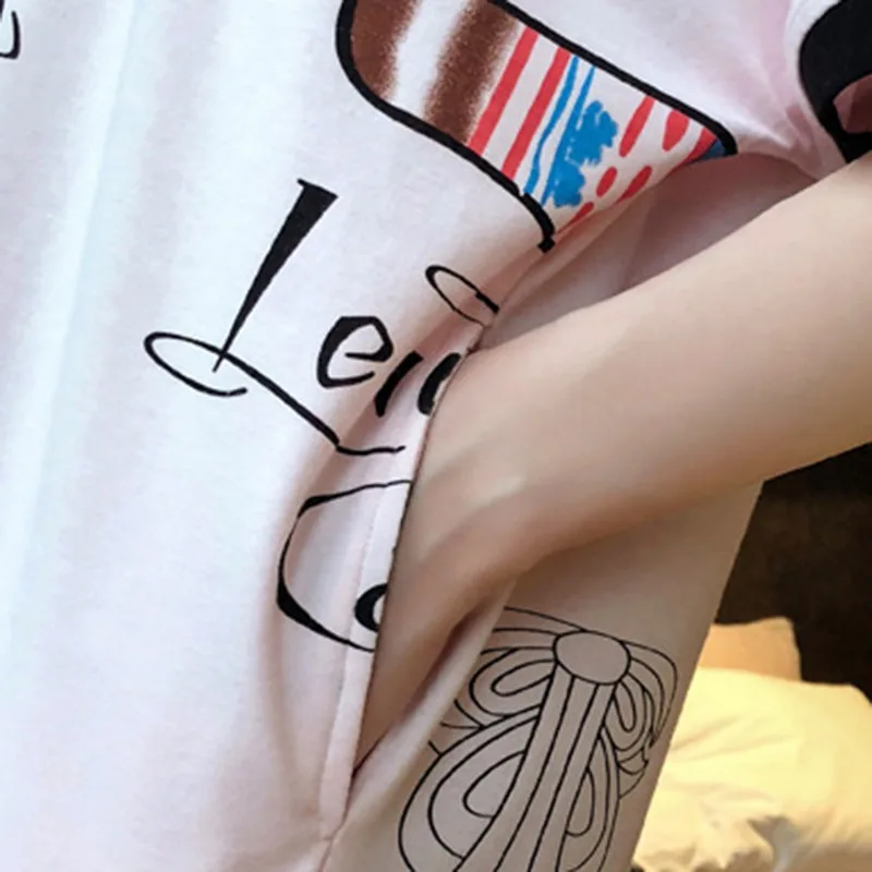 Летние элегантные модные дизайнерские милые женские рубашки для сна с принтом из мультфильмов ночная рубашка с круглым вырезом и коротким рукавом длиной до колена