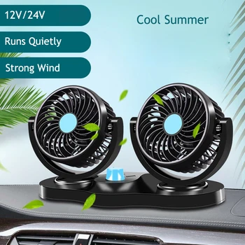 

12V/24V Car ElectricCooling Fan Airflow Dual Head Air Cooler Rear Seat Adjustable Air Cooling Fans Low Noise for Auto Truck RV