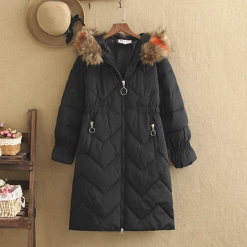 

2019 New Large Size Cotton Winter New Fat MM Plus Cotton Thick Hooded Fur Collar Cotton Long Section Was Thin Jacket