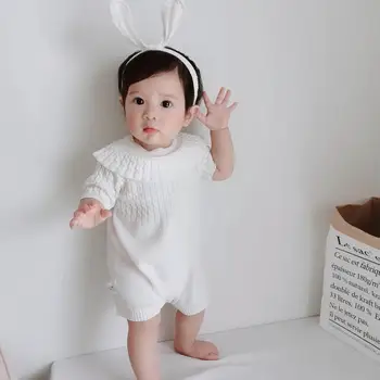 

Baby Girl Clothes Summer Knitted Baby Romper Cotton Ruffle Baby Sweater Short Sleeve Cardigan Spring Baby Boy Clothes Overalls