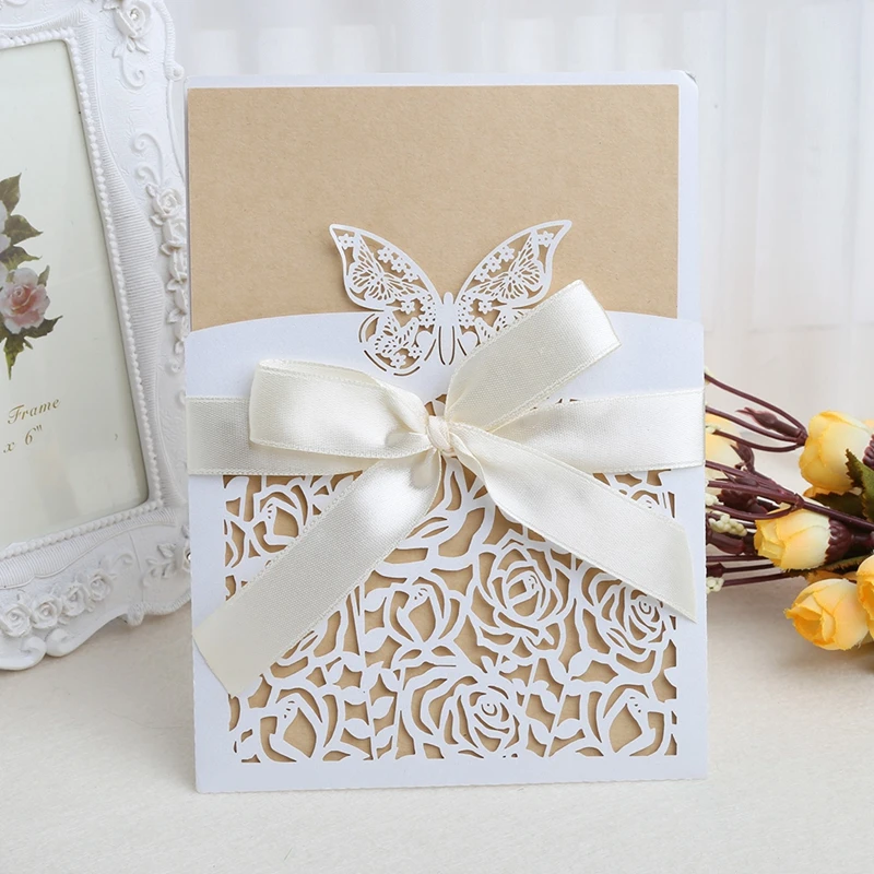  10Pcs Wedding Invitation Cards Kit with Envelopes Seals Personalized Printing D08D - 4000357835498