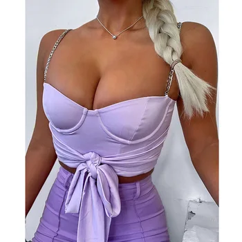 

Elegant Bow Knot Chain Strap Tank Top Women Backless Sexy Crop Tops Tees Harajuku Padded Camis Top Summer Camisole