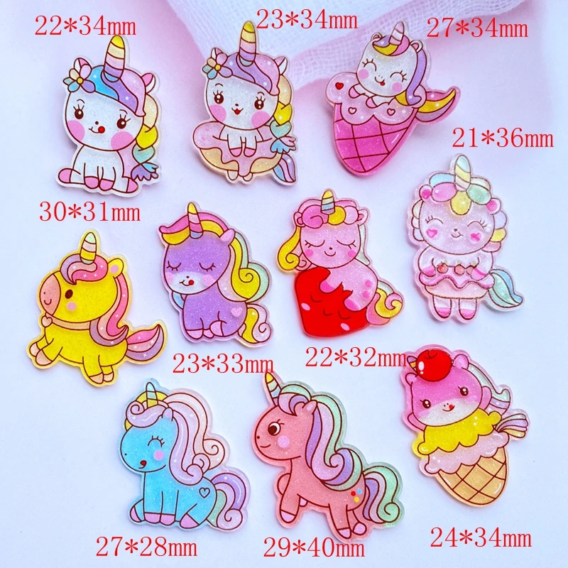 10Pcs Mini Mixed With Shiny Cartoon Unicorns Acrylic Kawaii Scrapbooking Embellishments Diy Accessories H64 miniature squirrel figurines