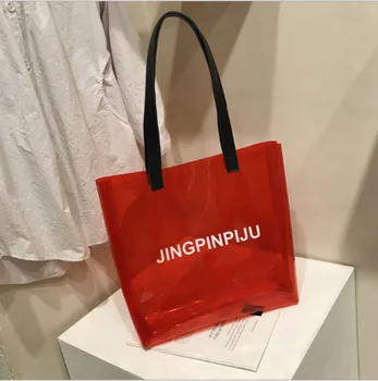 

Transparent PVC Women's Tote Candy Color Fashion Waterproof Multifunction Shoulder Bag Large Capacity handbag
