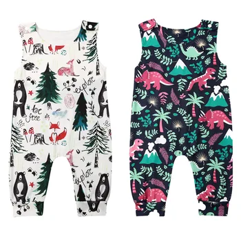 

Unisex Newborn Baby Kids Cotton Animal Dinosaur Pattern One-Pieces Romper Casual Sleeveless Jumpsuit Clothes Overall Outfits