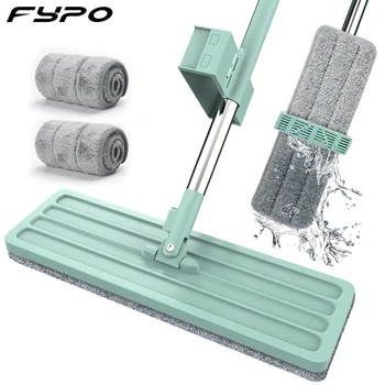 

Fypo Flat Mop Free Hand Washing 360° Turn Mop Microfiber Pad Wet and dry Home Kitchen Floor Clean
