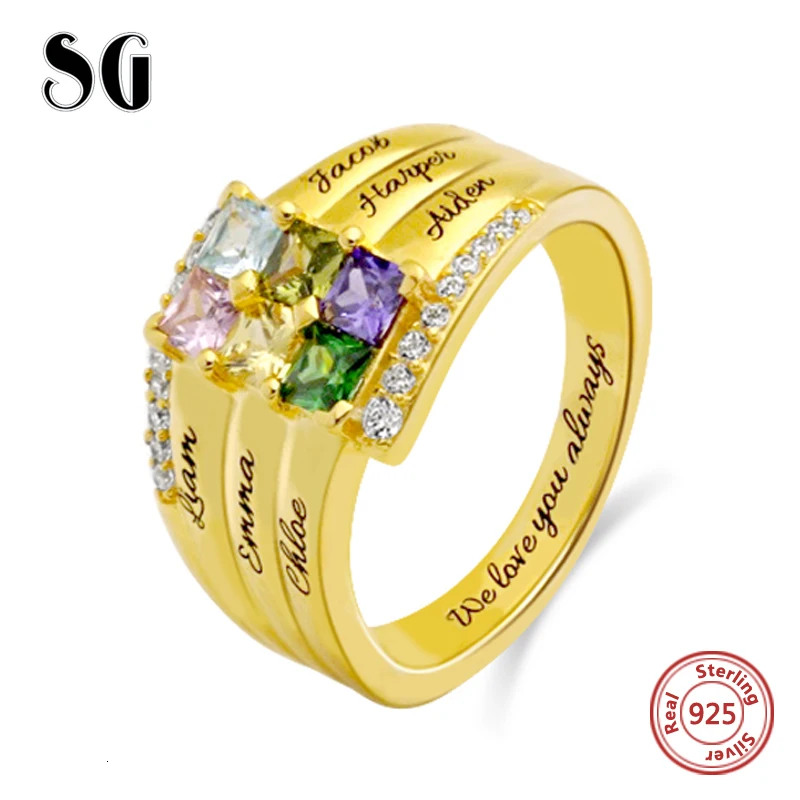 

SG women‘s Rings 925 sterling silver for women Personalized fashion Custom birthday stone engraving ring jewelry for gifts