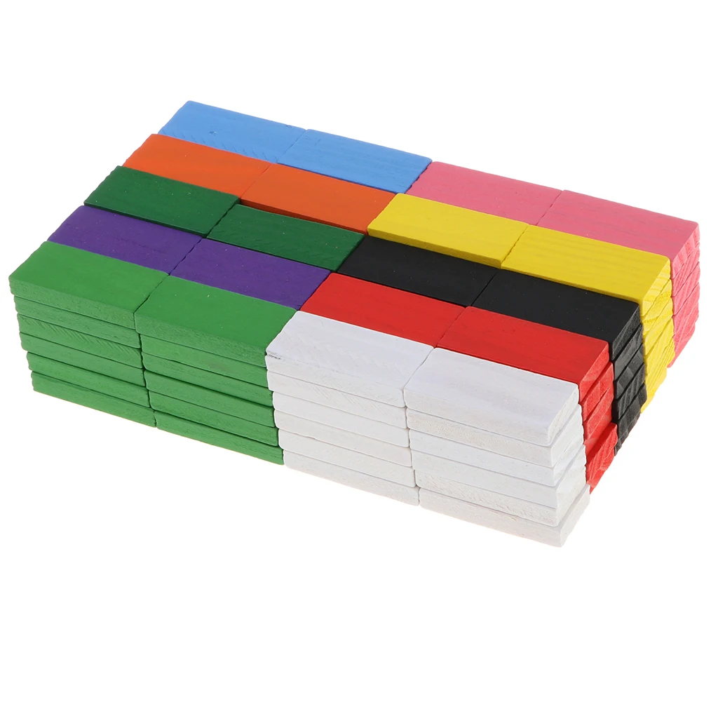 Wooden Domino Blocks Set, 120 PCS 10 color Colorful Dominoes Building Blocks Racing Toy Tile Game Educational for Party Gift