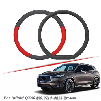 

Car Steering Wheel Cover Black Red Drilled Suede Breathable Leather Universal Fit for Infiniti QX50 J50 P71A 2013-2020