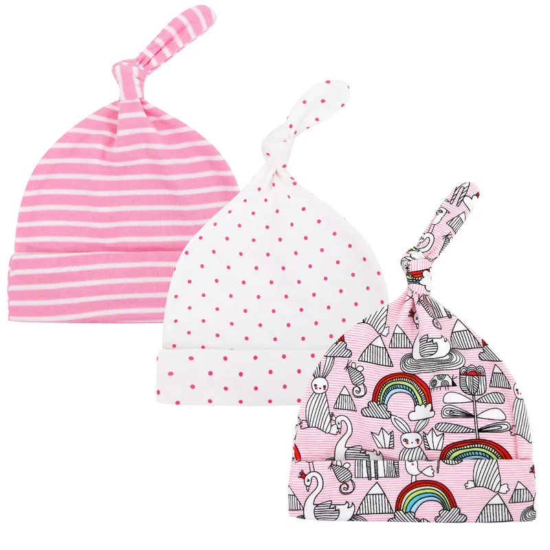 3pcs Per Lot Baby Hats 100% Cotton Printed Baby Hats & Caps For 0-6 Months Newborn Baby Accessories Dropshipping KF268