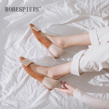 

ROBESPIERE Hot Sale Shallow Flats Women Casual Pointed Toe Loafers Genuine Leather Shoes Fashion Mixed Colors Women Flats A21