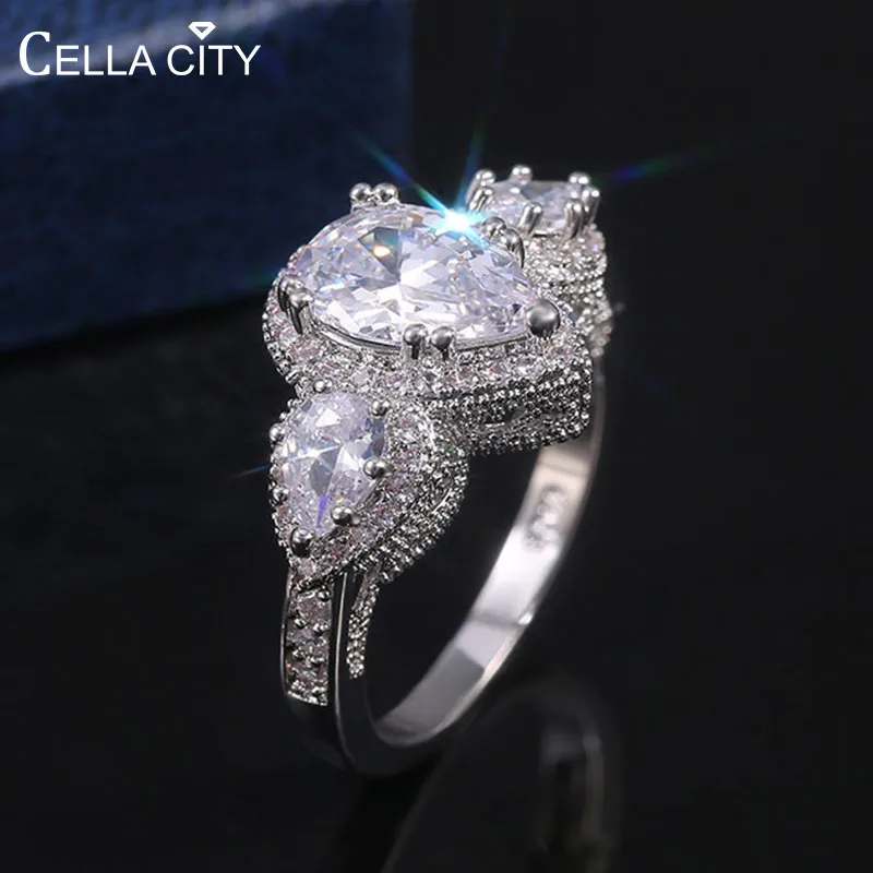 Cellacity модное серебряное 925 ювелирное изделие большое кольцо с камнями для женщин в форме капли воды циркон роскошный дизайн Свадьба Помолвка