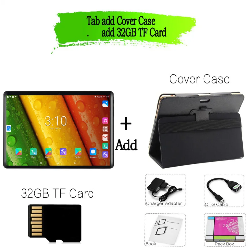 Add 32GB TF Cover BDF планшет 10 дюймов 3G/4G LTE телефон SIM планшеты ПК Android 9,0 Google Play десять ядер 8 ГБ/128 ГБ ips планшет 7 8 9 10 металлический планшетный ПК - Комплект: Add 32GB TF Cover