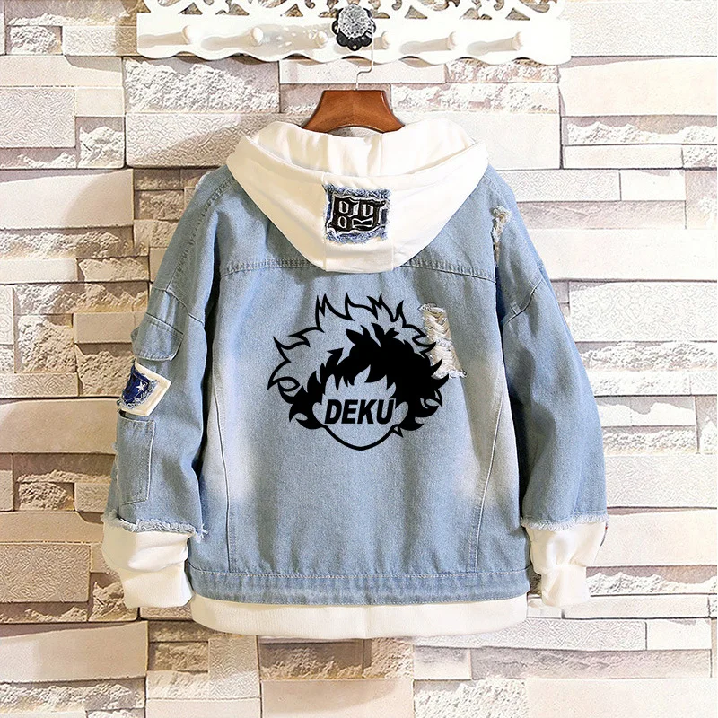 

My Hero Academia denim Jacket fashion Button Windbreaker Basic Clothes Boku no Hiro Izuku Midoriya cowboy Jean hoodie Coat
