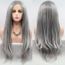 Прямые Синтетические 13*3 дюйма парик на кружеве серый Жаростойкие Волокна средний пробор волос для модных женщин Девушка Вечерние парики