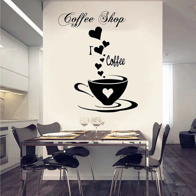 Vinilo adhesivo de pared tazas de café, té, hora cafetería, cocina,  restaurante, pegatinas mural decoración grande (g2177) negro