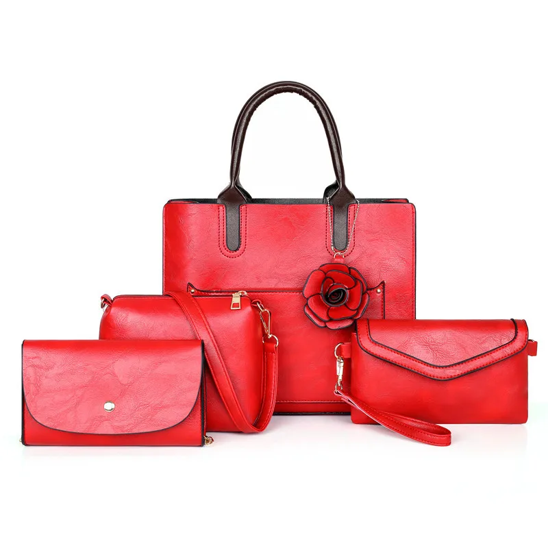 

2019 Summer New Style Lady's Bags Pu Soft Surface Shoulder Portable Shoulder Bag Four-piece Set Different Size Bags
