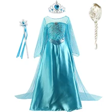 Комплект для девочек с принтом Эльзы, с изображением принцессы Эльзы детское платье принцессы для детей с украшением в виде кристаллов платье плащ Одежда для детей Снежная королева 2 Рождество День рождения Косплэй костюм
