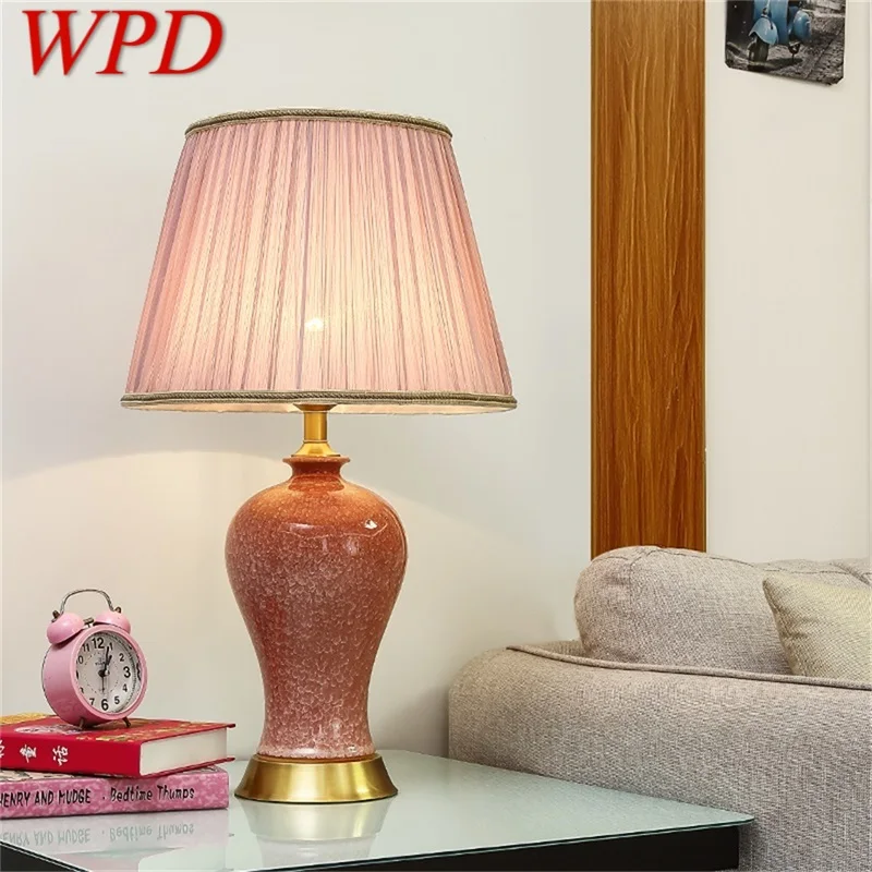 

WPD Ceramic Table Lamps Pink Luxury Copper Desk Light Fabric for Home Living Room Dining Room Bedroom Office