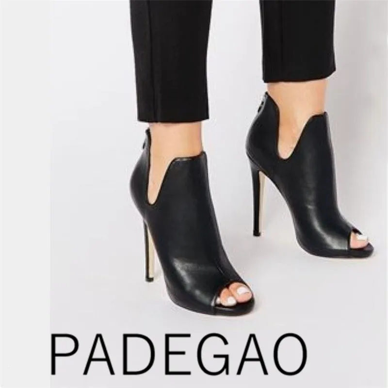 

2019 Luxury Ankle Zip Basic Boots for Women Peep Toe High Heel Thin Heels Summenr Shoes