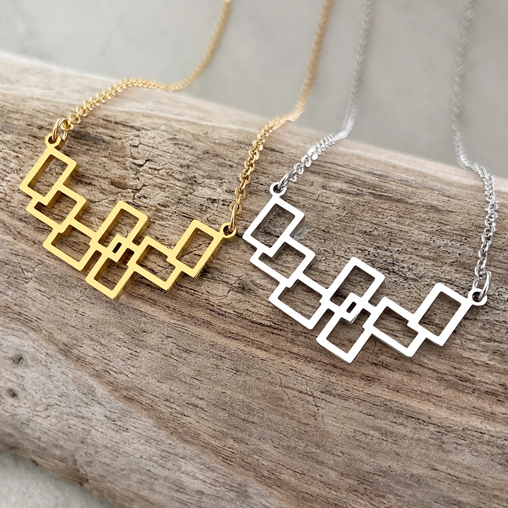 Stainless Steel Necklaces Minimalist Hollow Square Pendant Choker Chain Fashion Necklace - Image 6