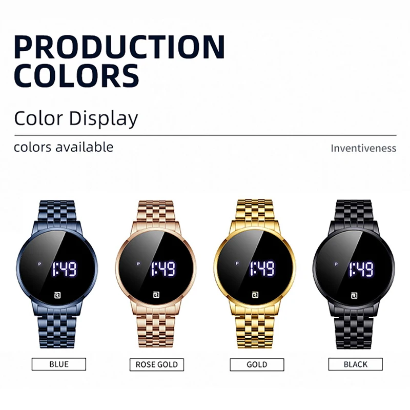 Reward Men's Digital Wristwatch Full Touch Screen Sport Waterproof Wrist Watch Luxury Stainless Steel Watches Timepiece for Men