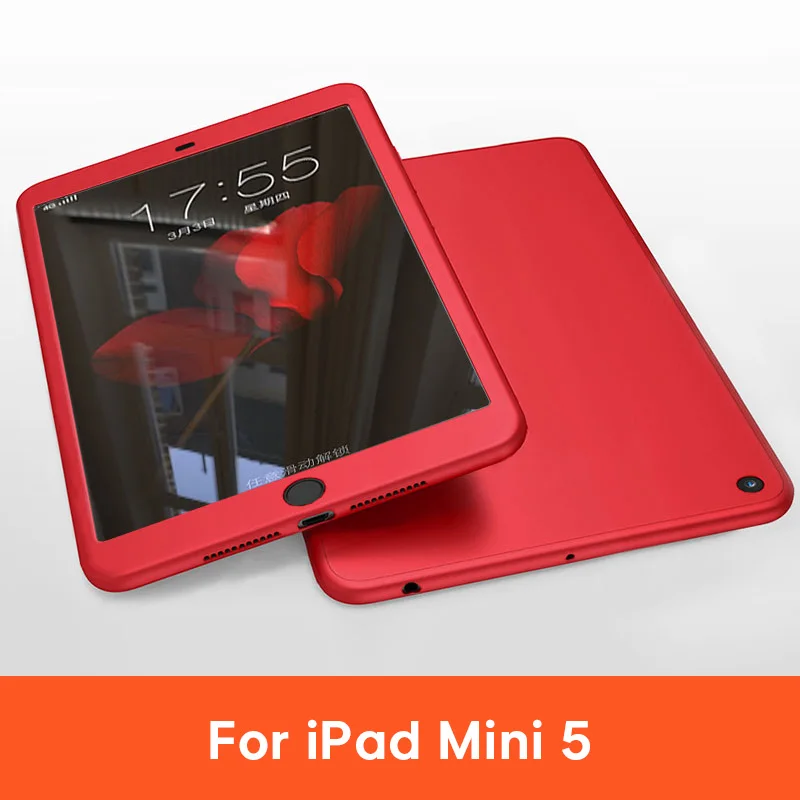 Силиконовые 360 Полное покрытие чехол для iPad 10,2 9,7 чехол для iPad mini, 4, 5, Чехол для iPad Pro 10,5 воздуха на возраст 1, 2, 3, со стеклом - Цвет: New iPad mini 5 RD
