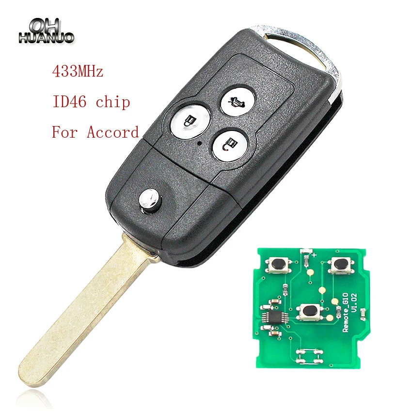 3 кнопки Складной флип дистанционного ключа fob 433 МГц с ID46 PCF7936 чип для Honda Accord 2008-2012 старый Civic HON66 нерезанное лезвие