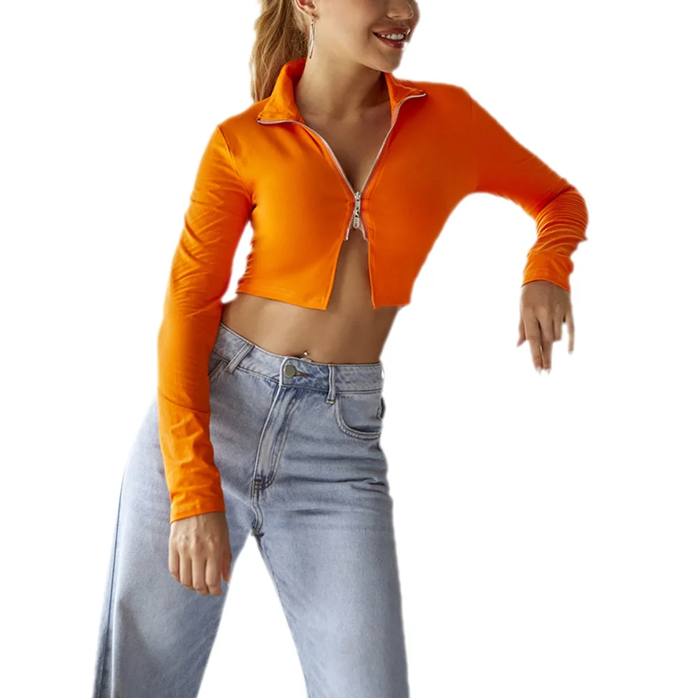 Women Turtle Neck T-shirt Long Sleeves Zipper Stand-up Collar Sexy Ladies Solid Short Tops Clothing Club Wear | Женская одежда