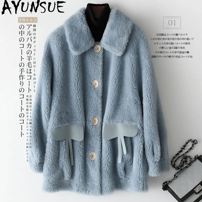 

AYUNSUE Real Fur Coat Women Clothes 2019 Sheep Shearing 100% Wool Jacket Korean Women's Fur Coats Plaszcz Damski Y659 KJ3041