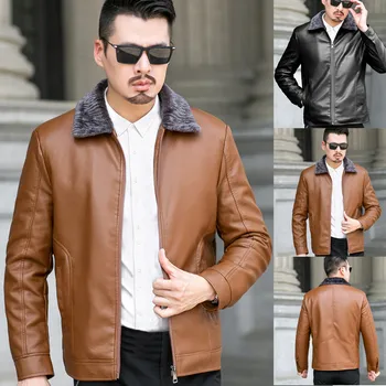 

Fashion Men Autum Winter Solid Outwear Leather Jacket Warm Coat Clothing US Size Up to 3XL Hip Hop Slim Fit Pilot Coat Streetwea