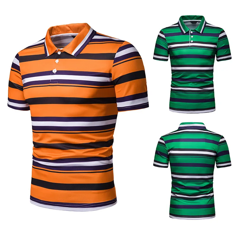 

2019 New Style Summer MEN'S Short Sleeve Polo Shirts Men's Contrast Color Stripes Slim Fit Fold-down Collar Leisure T-shirt PL3