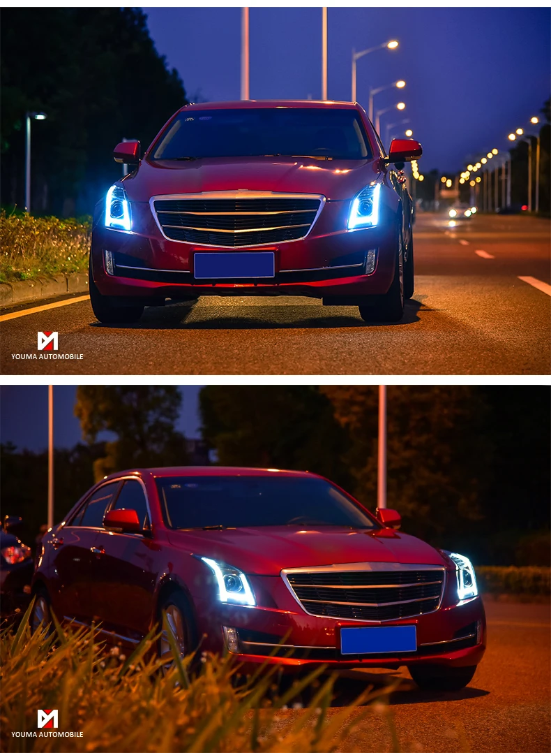 Car Styling for Cadillac ATS Headlights- ATS ALL LED Headlight DRL Bi-LED Lens High Low Beam Parking Fog Lamp