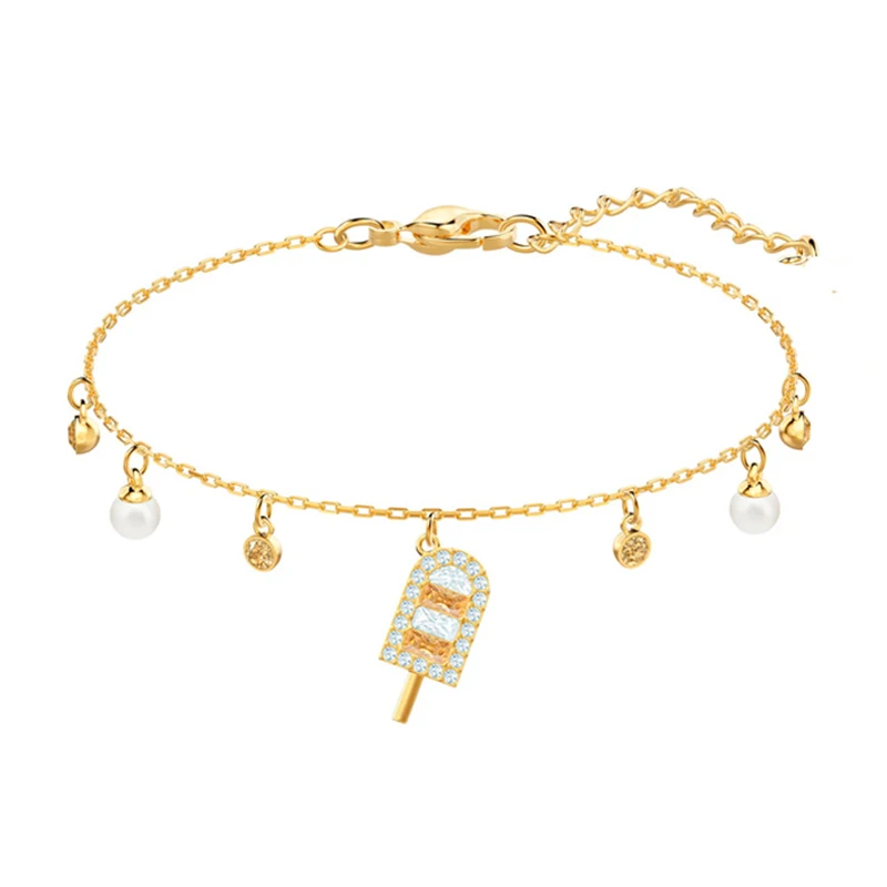 

100% 925 Sterling Silver Swa Original 1:1 New Ladies Temperament Charming Fun To Jump Off The Golden Popsicle Bracelet 5465411