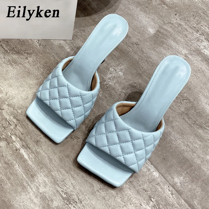 Eilyken/летние женские шлёпанцы; дизайнерские шлёпанцы; сандалии с квадратной подошвой; женская обувь на высоком каблуке 9 см; Летняя женская обувь - Цвет: Blue