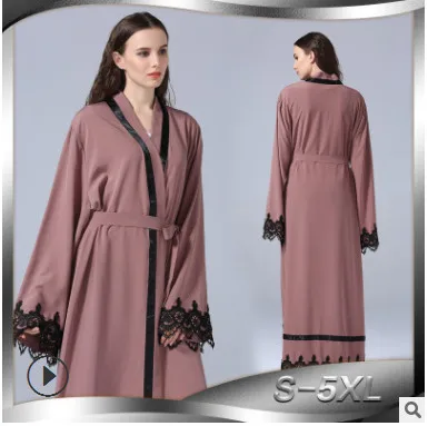 2019 Plus Size Robe Female Dress Cardigan Dubai Abaya Lace Patchwork Middle East Malaysia Maxi Long Islamic Muslim HJ438 | Тематическая