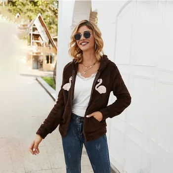 

Women's Coat Fall and Winter 2020 Hooded Long Sleeve Women's Jacket Solid Color Thicker Sweatshirts